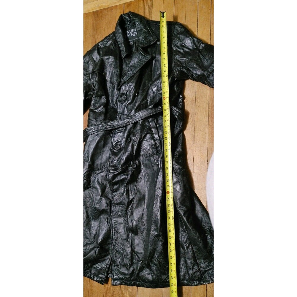 Vintage Y2K Genuine Leather Navarre Leather Company Black Belted Trench Coat L - Picture 7 of 7